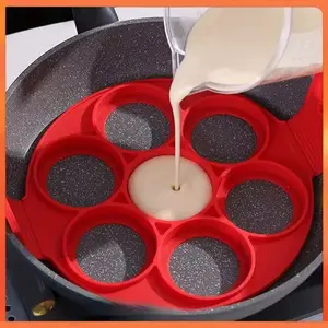 7-Hole Non-Stick Silicone Egg & Pancake Mold, Kitchen Utensils for Egg Prep