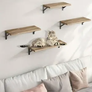 Wall Mounted Shelf One-Row Iron Stand Bedroom Living Room Wood Board (30cm/40cm/50cm), Paulownia Material, China Harvested, Wooden Wall Shelf