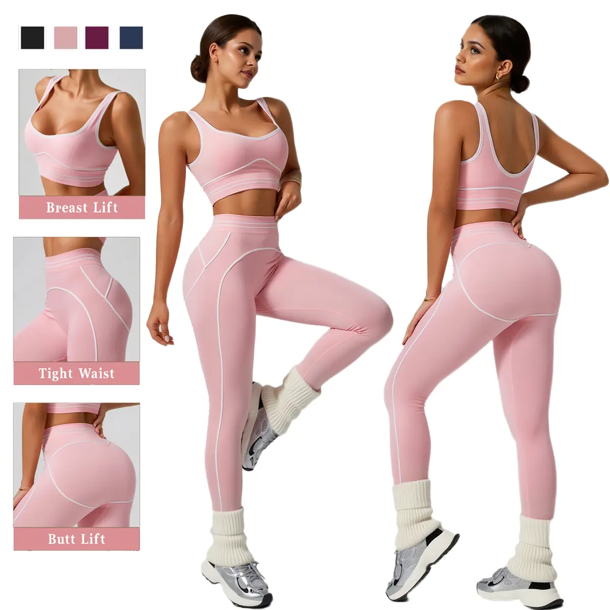 Kabuer Women's 2-Piece Yoga Workout Set - High-Waisted Compression Leggings, Slim-Fit Sleeveless Crew Neck Solid Medium-Stretch Seamless Tight Sports Gym Activewear for All Seasons (Women's Clothes, 2 Piece Sets), Two Piece Set Women