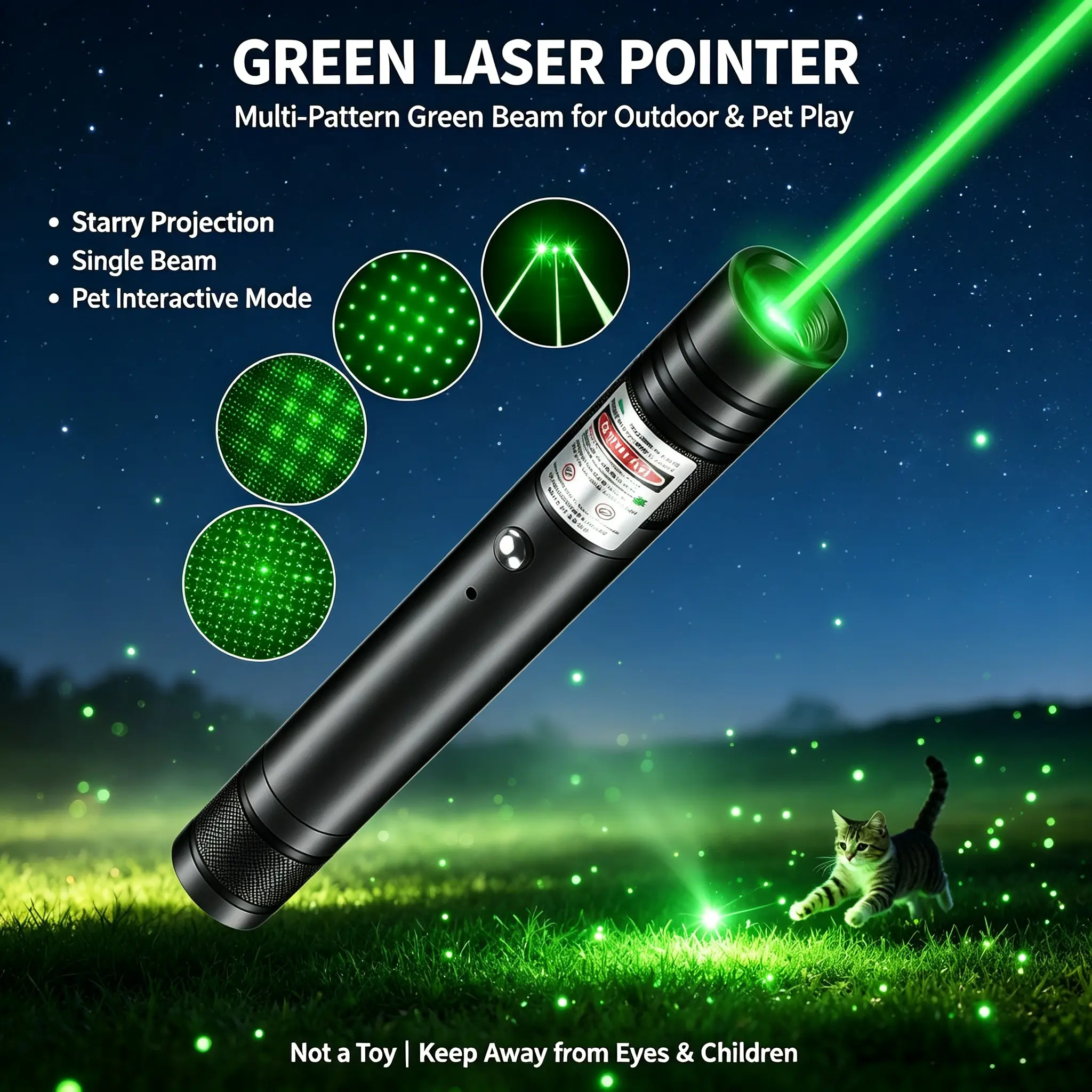 Rechargeable Green Laser Pointer, High Power Long‑Distance Green Beam Laser Light, Cat Toy for Indoor Pet Play, for TV/LED/LCD Screens, Presentation Office Outdoors Astronomical Use