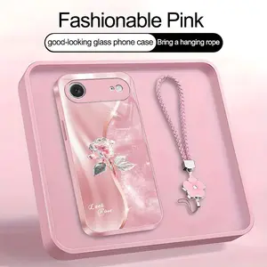 Suitable for [iPhone 17 Air] high-end women's phone case🤩，a beautiful four-leaf clover lanyard is included🍀,high-quality crystal rose pattern with a sophisticated look, available in a variety of color YM99