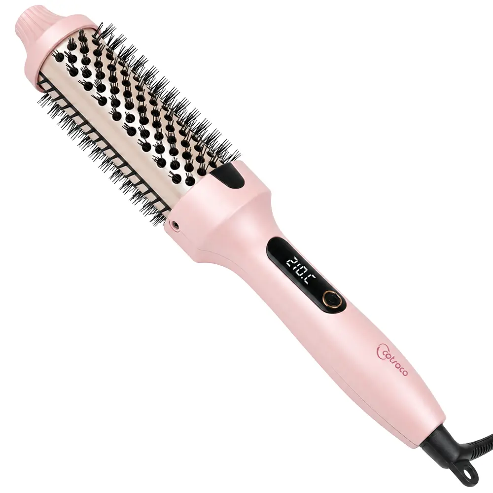 Cotsoco Ionic Heated Straightening Brush, 1.5 Inch Ceramic Hair Styler for Women with 6 Temp Settings and Auto-Off, Mother's Day Gifts, Curly Hair, Christmas, Thermal Brush, Birthday, Valentine's Day, Hair Transformation