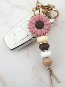 Cute Sunflower Design Silicone Beaded Keychain, Fashionable Keychain for Car & Wallet Decoration, Trendy Versatile Keychain for Birthday Gifts