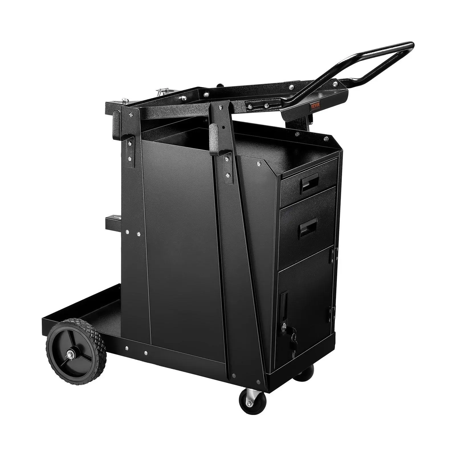 【Summerfinds】Heavy Duty Welding Cart - 2 Drawers, Lockable Cabinet, 1.0Mm Thick Steel Plate, 350LBS Capacity, Storage Organizer, Anti-Slip, 18.3 x 36.2 x 36.4 in, 2 Safety Chains, 300 LBS Dynamic for Plasma Cutter, MIG Unit