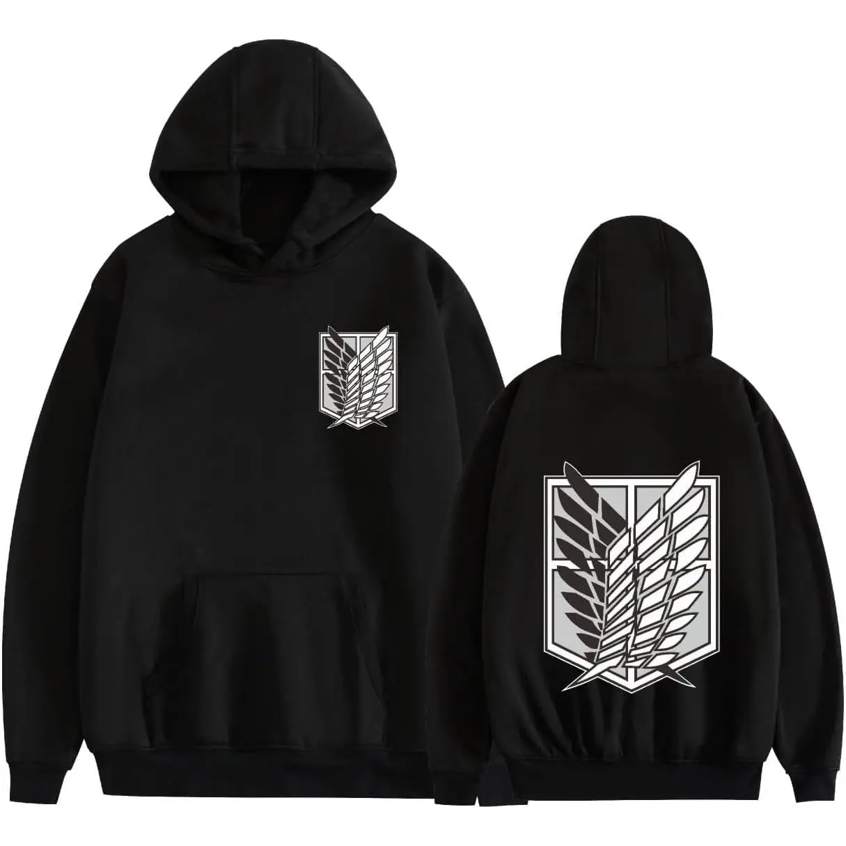 Unisex Attack on Titan Hoodie, Survey Corps Wings Print Pullover Sweatshirt, Long Sleeve Cotton-Poly Blend Top for Cosplay & Party, Sweatshirts, Menswear, Casual, Comfy Ootd, Kangaroo Pocket, Style, Breathable, Longsleeves, Xs-3Xl, 2Xl, Stylish, Classic