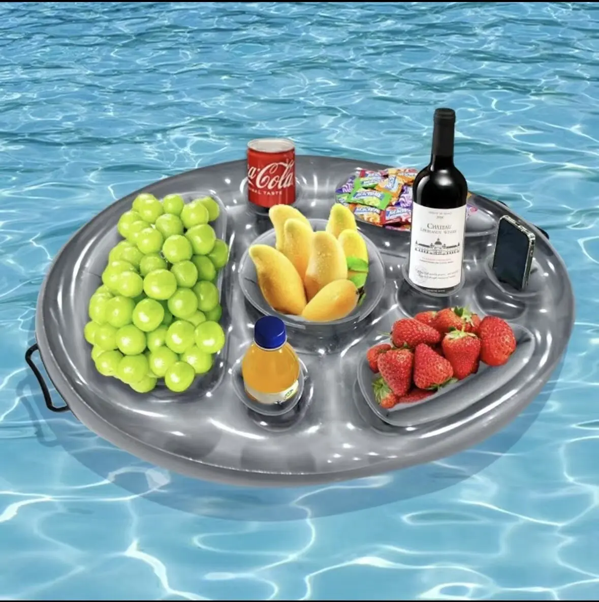 Floating Drink Holder Tray, Large Ice Bar Cup Holder, Inflatable Pool Ice Tray Float for Pool Party, Swimming Ring Beverage Float Cup Holder