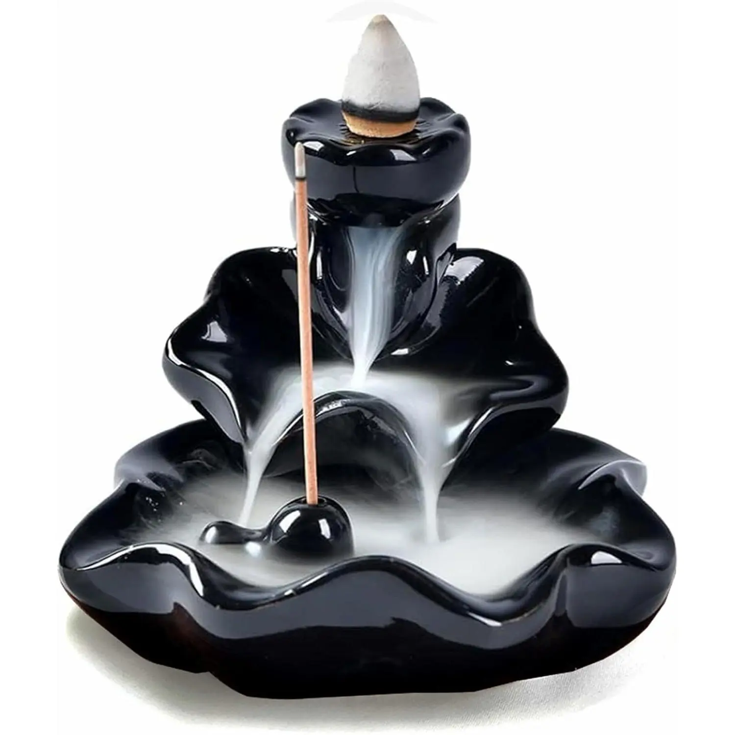 Rustic Ceramic Lotus Waterfall Incense Holder - Backflow Scented Home Fragrance Supply, Sleep Aid for Burning Incense Cones and Sticks