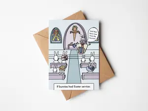 "Bunny Church"  Funny Easter Card - Religious Card