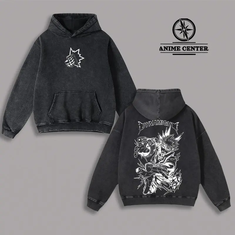 Katsuki Bakugo Dynamight MHA Hoodie, Sweatshirt – My Hero Academia T-Shirt Anime Manga Oversized Acid Washed Heavyweight Cotton Top, Gift for Anime Fans & Anime Lovers