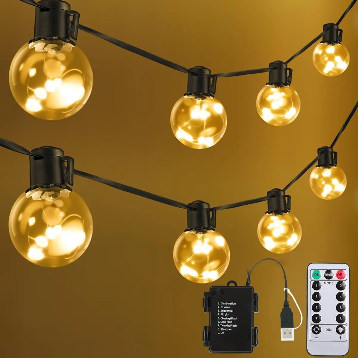 Outdoor String Lights Battery Operated,22ft 20 G40 LED Patio Bulbs | Warm White,Dimmable,Remote,Timer,IP65 Waterproof Hanging Globe Bulb Shatterproof for Backyard Balcony Bistro Christmas Decor