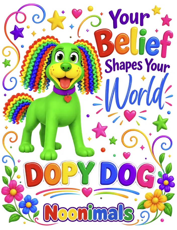 Noonimals Coloring Page Protector - Size Large (For Noonimals Large Coloring Books) - Your Belief Shapes Your World - Dopy Dog