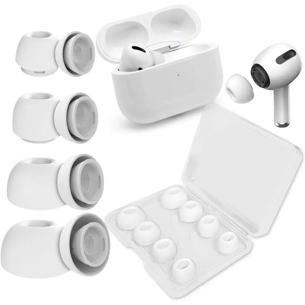4 Pairs Replacement Ear Tips for AirPods Pro 1st Generation & 2nd Generation with Noise Reduction Hole, Silicone Ear Tips for Airpods Pro with Portable Storage Box (XS/S/M/L)