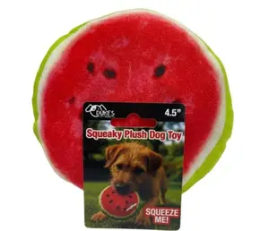 4.5" Watermelon Print Squeaky Plush Dog Toy