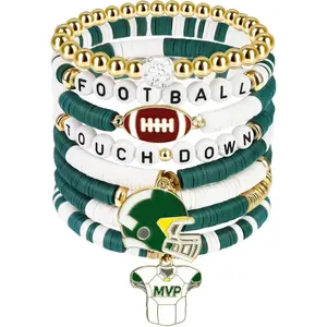 Game Day Football Bracelets for Women Men, Friendship Hypoallergenic Clay Beaded Stretch Bracelets,Stackable Sports Fans Charm Bangles,Football Mom Accessories Football Gifts