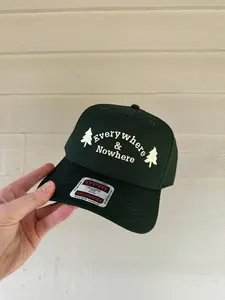 Otto Classic Mid-Profile Cap - Dark Green Baseball Hat with "Everywhere & Nowhere" Embroidery & Pine Trees for Outdoor Enthusiasts