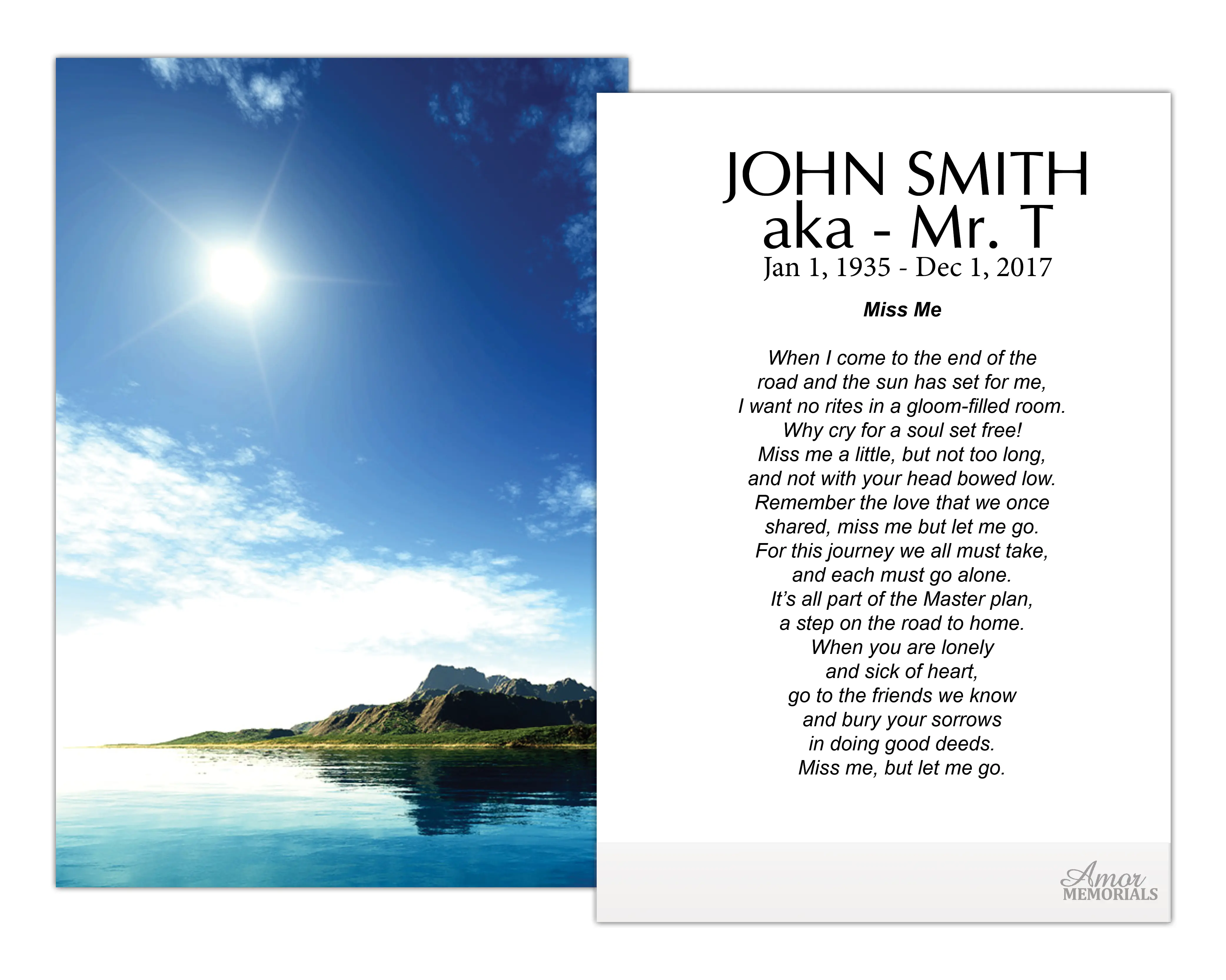 Personalized Memorial Prayer Cards FPC1007EN 2.5" x 4.25" High-Quality Satin Card Stock Optional Lamination for Wake Services Customizable with Name and Optional Lamination for Durability