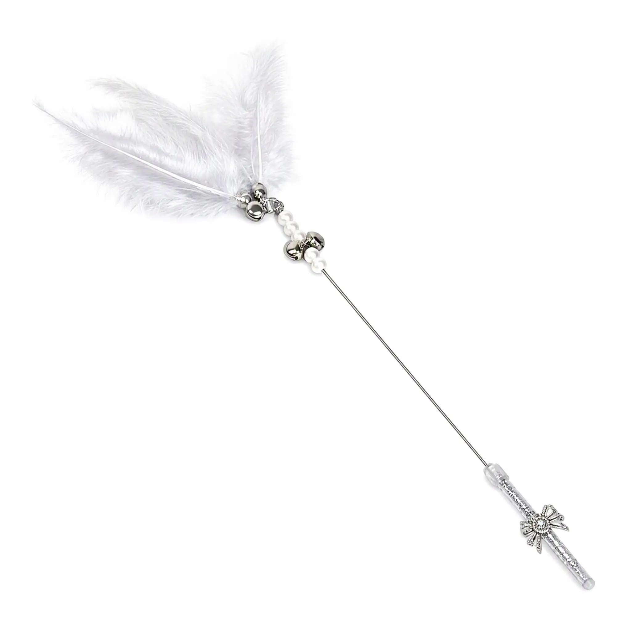 Grey Feather Cat Teaser Wand - Interactive Kitten Play Toy With Bells & Beads, Lightweight Handheld Cat Wand, Entertainment Exercise Toy For Indoor Cats Daily Play