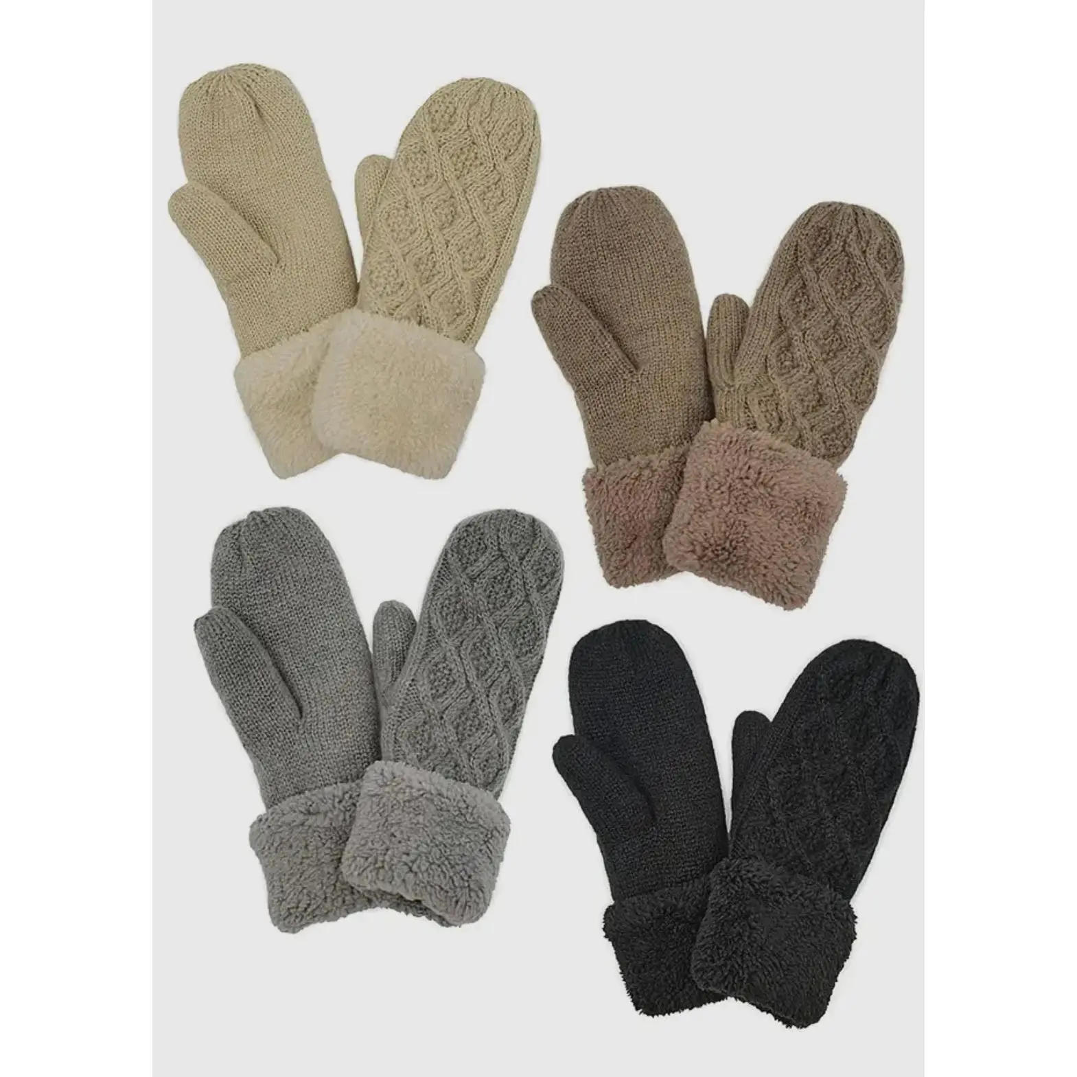 Cable Knit Sherpa Mittens