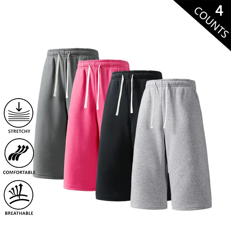4-Pack Men’s Loose Fit 3/4 Sweat Shorts – Breathable, stretchy streetwear shorts for basketball, running, and casual outfits