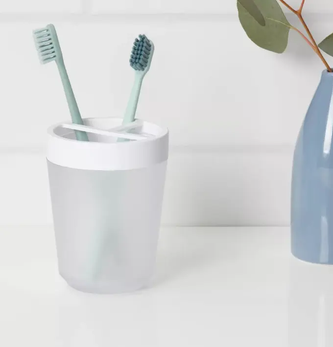 Bathroom Toothbrush Holder Cup, Frosted Countertop Organizer for Toothbrushes, Toothpaste & Dental Accessories