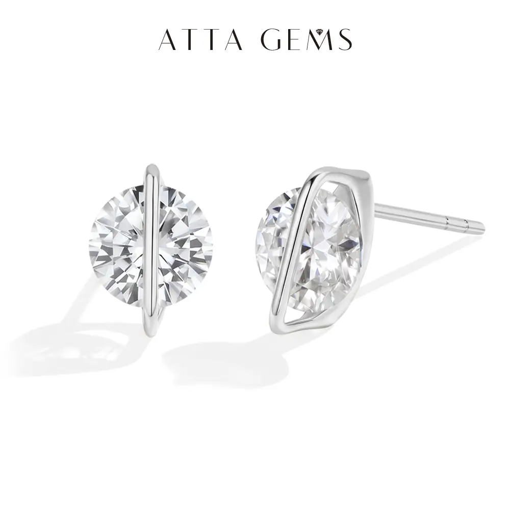 ATTAGEMS 1CT Round Cut Lab-Created Moissanite Earrings for Women 925 Sterling Silver Studs Earrings Daily Wear Birthday Jewelry E076 ATTAGEMS 1CT Round Cut Lab-Created Moissanite Earrings for Women 925 Sterling Silver Studs Earrings Daily Wear Birthday Jewelry E076