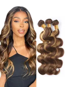 Ombre Human Hair Bundles Body Wave P4/27 Honey Blonde Bundles Highlight Brown Colored 3 Bundles 12A 100% Unprocessed Brazilian Virgin Remy Hair Weft For Women Curly Hair Extensions