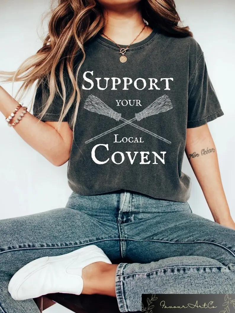 Retro Comfort Support Your Local Coven Tshirt, Halloween Tee, Witch Sweatshirt, Halloween Shirt, Witchy Aesthetic Sweater, Witchcraft T-Shirt