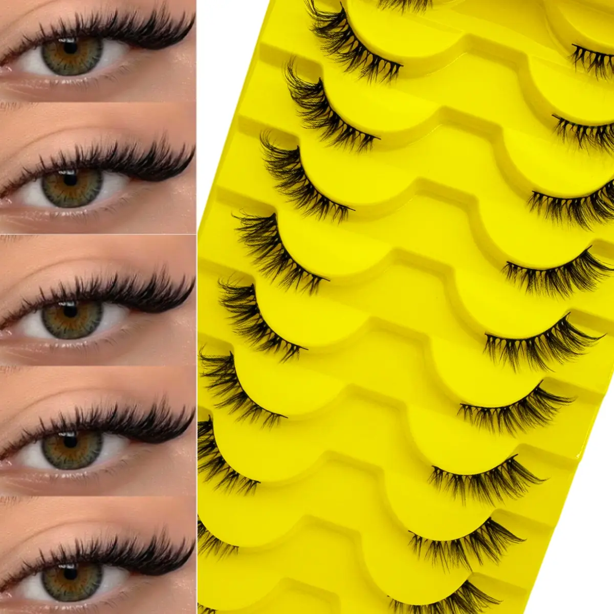10 Pairs Half Eye Lashes Natural Fluffy False Eyelashes Wispy Lightweight Faux Mink Fox Eye Tail Elongation Style False Eyelash Set perfect for daily wear, vacation, Halloween, Christmas, and New Year
