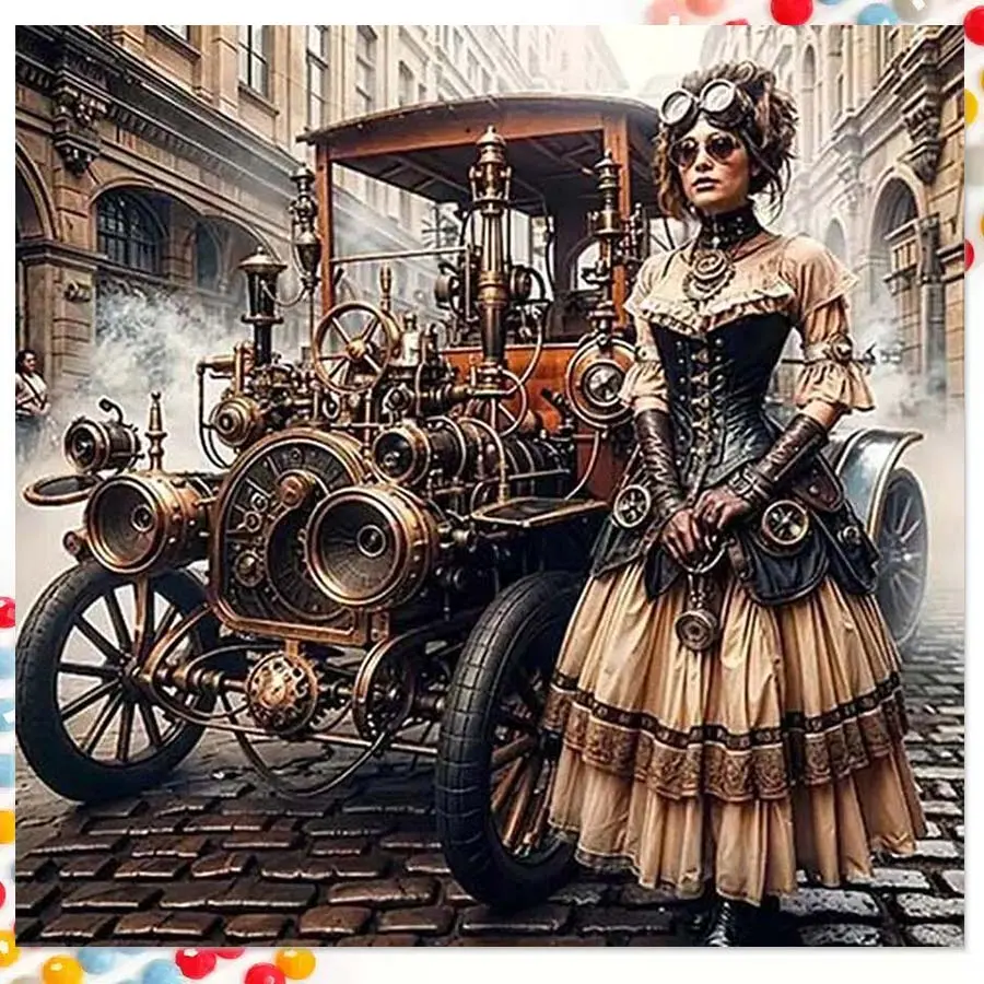1 DIY diamond painting kit, 5D diamond art set, DIY decoration, Craft, steampunk car diamond painting kit full drill, mosaic, diamond art, DIY art home decor, suitable for Christmas
