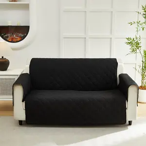 Solid color cotton-padded universal reversible quilted sofa cover, waterproof non-slip chair cover, machine-washable sofa cover with anti-slip elastic straps, Elastic sofa slipcover