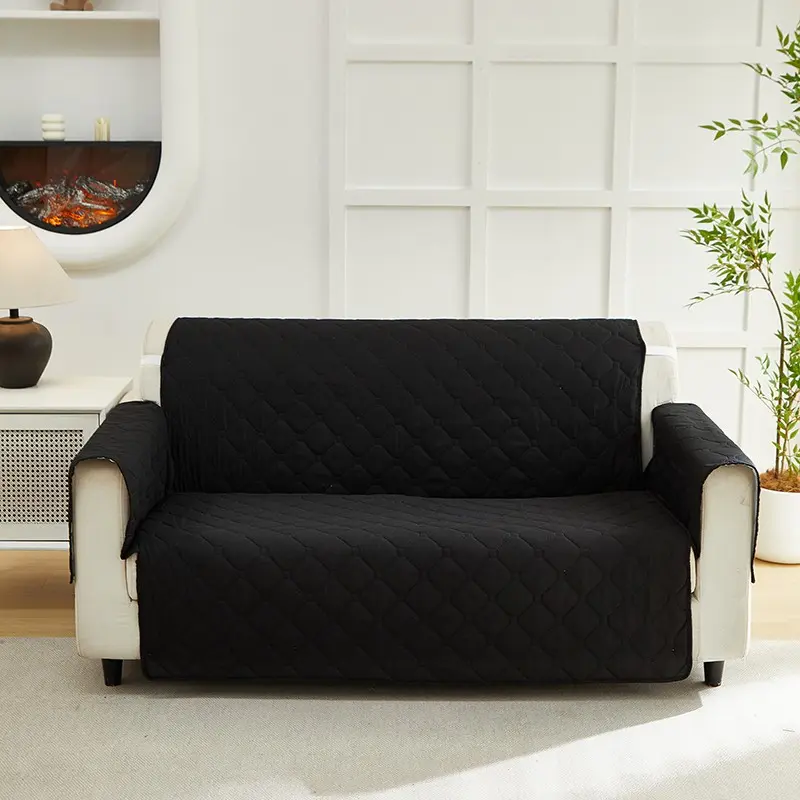 Solid color cotton-padded universal reversible quilted sofa cover, waterproof non-slip chair cover, machine-washable sofa cover with anti-slip elastic straps, Elastic sofa slipcover