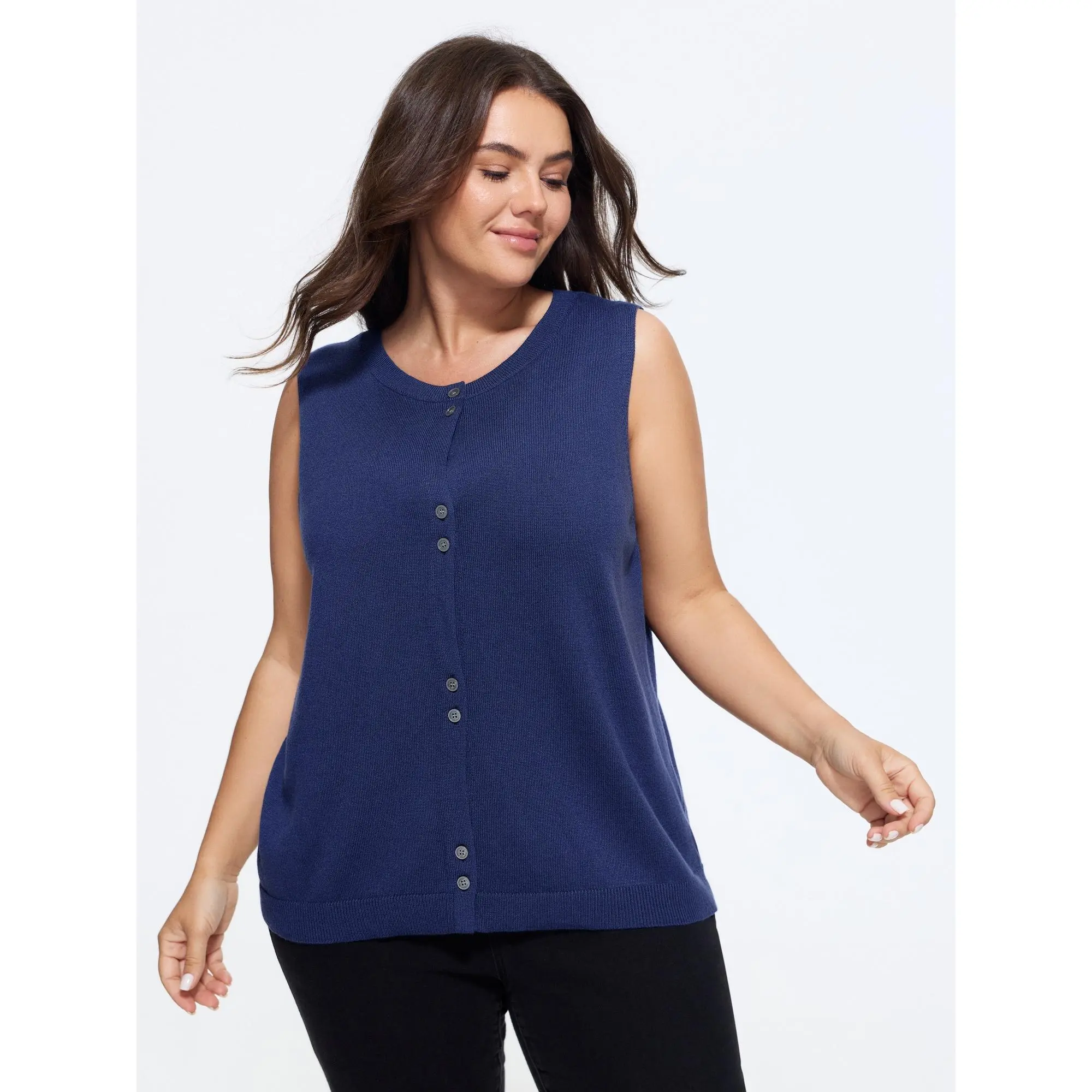 BLOOMCHIC Women's Plus Size Sleeveless Round Neck Front Button Wool Sweater Vest, Fabric Garment with Flattering Fit [M-6X] 2026 Summerfinds, Casual, Tops