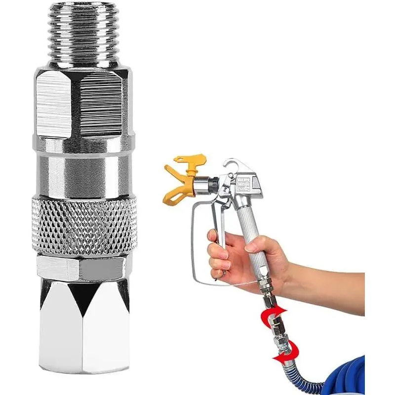 ZHUITU 1/4-Inch Stainless Steel Airless High-Pressure Spray Gun Hose Swivel Joint Connector, 360° Rotates Accessory for Graco Paint Sprayers, Water Hose