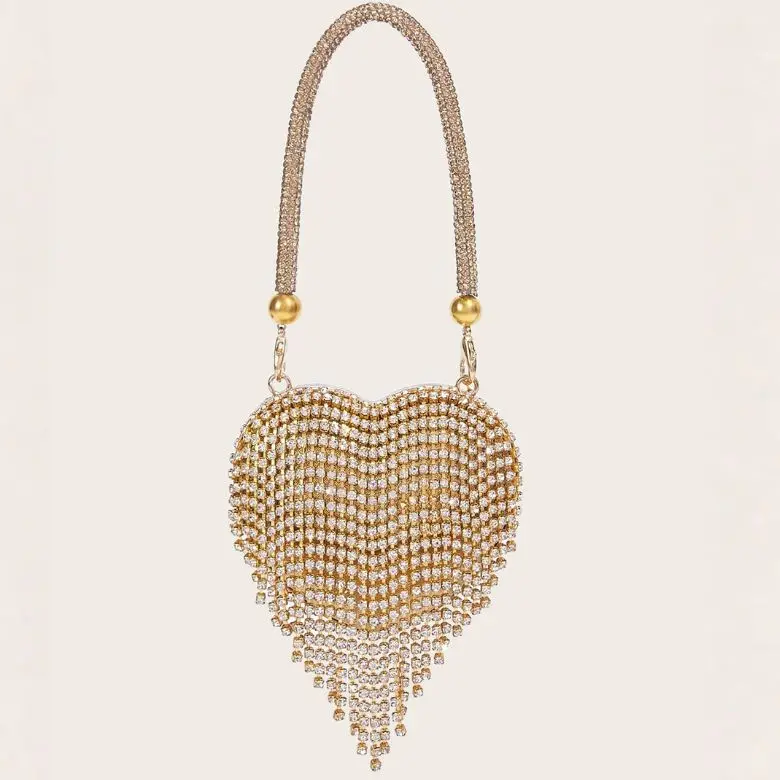2025 New Stylish Dinner Bag Evening Luxury Women Bridal Party Prom Heart-shaped handbag Water drill tassel Evening Bag