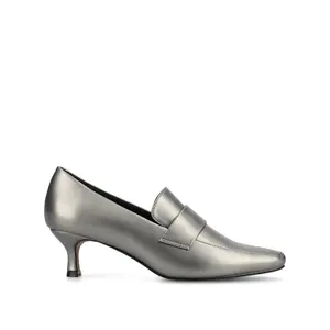 CELINA KITTEN LOAFER HEELS IN CROCO STATEMENT WIDE - Pewter