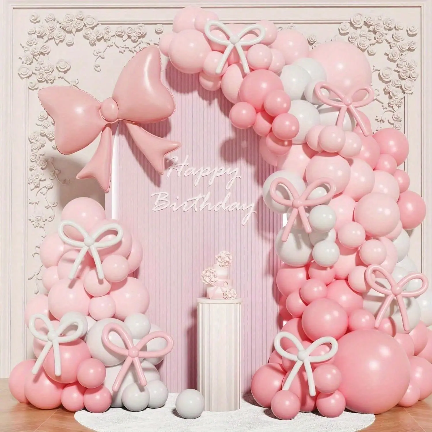 152pcs pink/black bow balloon arch set, perfect for weddings, engagements, birthday parties, baby showers, bridal showers, bachelorette parties, party decorations, room decorations and party supplies