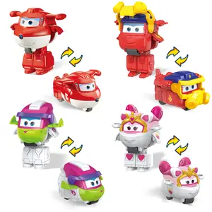 Super Wings 2" Transform-a-Bots 4-Pack, Supercharged Jett, Dizzy, Tino, Golden Boy, Airplane Toys Vehicle Mini Figures, Fun Toys for Kids, Transformable Toy for 3 4 5 Year Old Boys and Girls