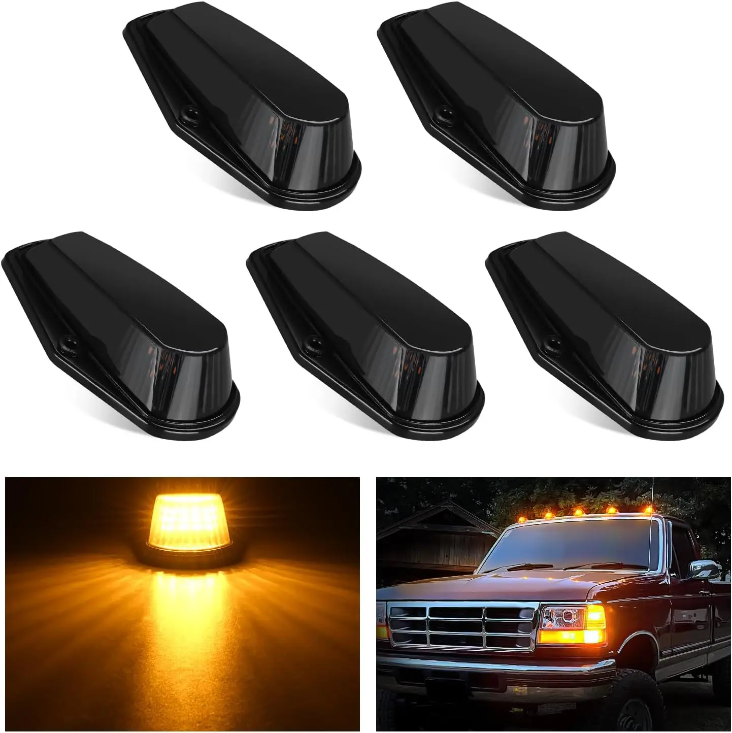 Nilight LED Cab Marker Lights, 5 PCS 16-LED Smoke Lens Amber Clearance Roof Running Lights, Truck Accessories Compatible with 1984-1997 Ford F150 F250 F350 Pickups & 1988-1997 Ford F Super Duty