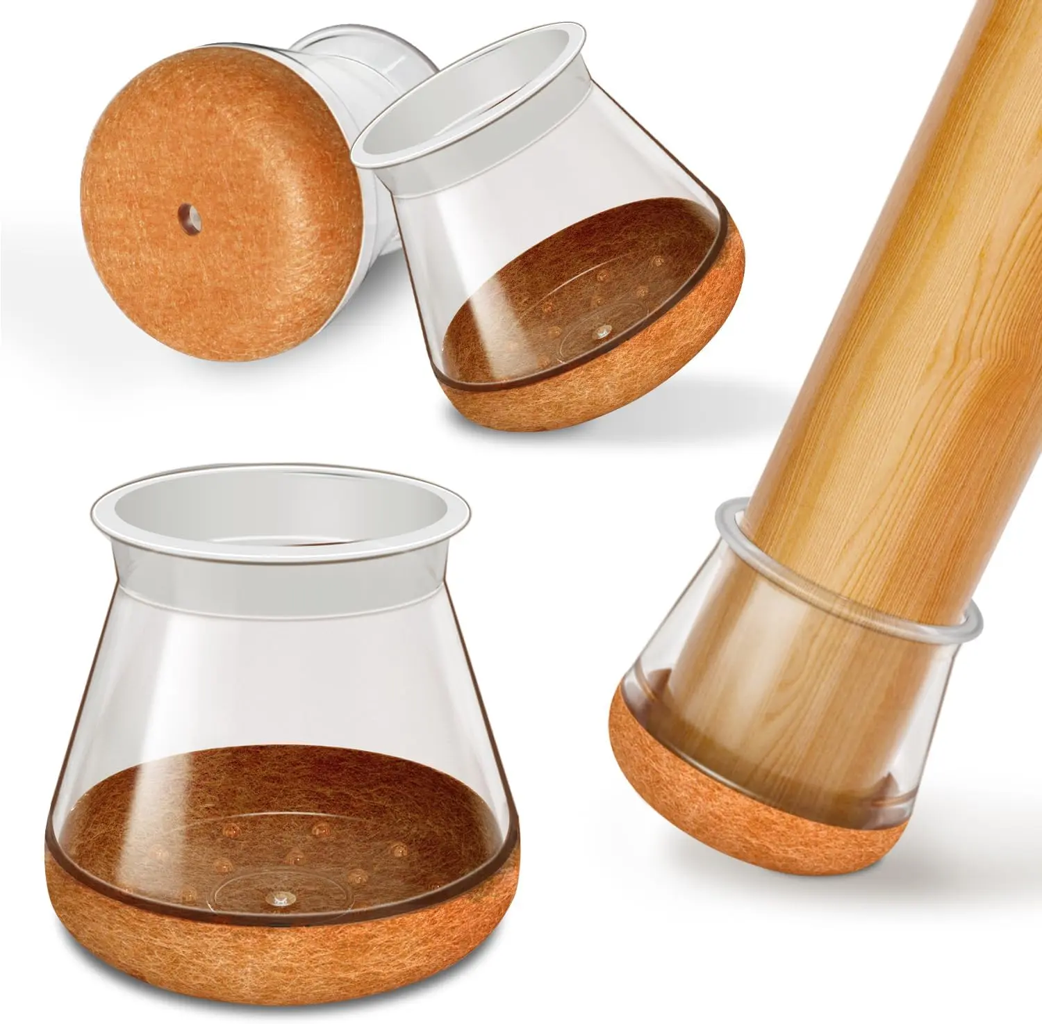 Chair Leg Floor Protectors for Hardwood Floors | Silicone Felt Furniture Pads, Chair Leg Caps, Clear Rubber Chair Sliders - L(Fit:1.1"-1.6")
