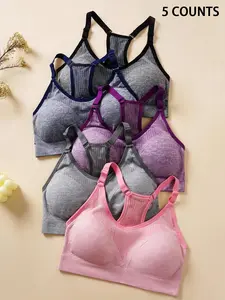 Women's Solid Color Racerback Wireless Bra, Comfortable Breathable Buckleless Bra, Ladies Lingerie for All Seasons Minimalist