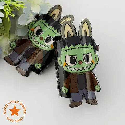 GoodLittleGoods FrankieBuu Horror Double-Sided Hair Claw Clips - Cute Frankenstein Bunny Mix, Creepy Cute Trendy Halloween Characters Hair Accessories for Women, Girl, Gf, Bff, Daughter, Bold Designs for Daily Wear, School, Work, Birthday, Date Gifts