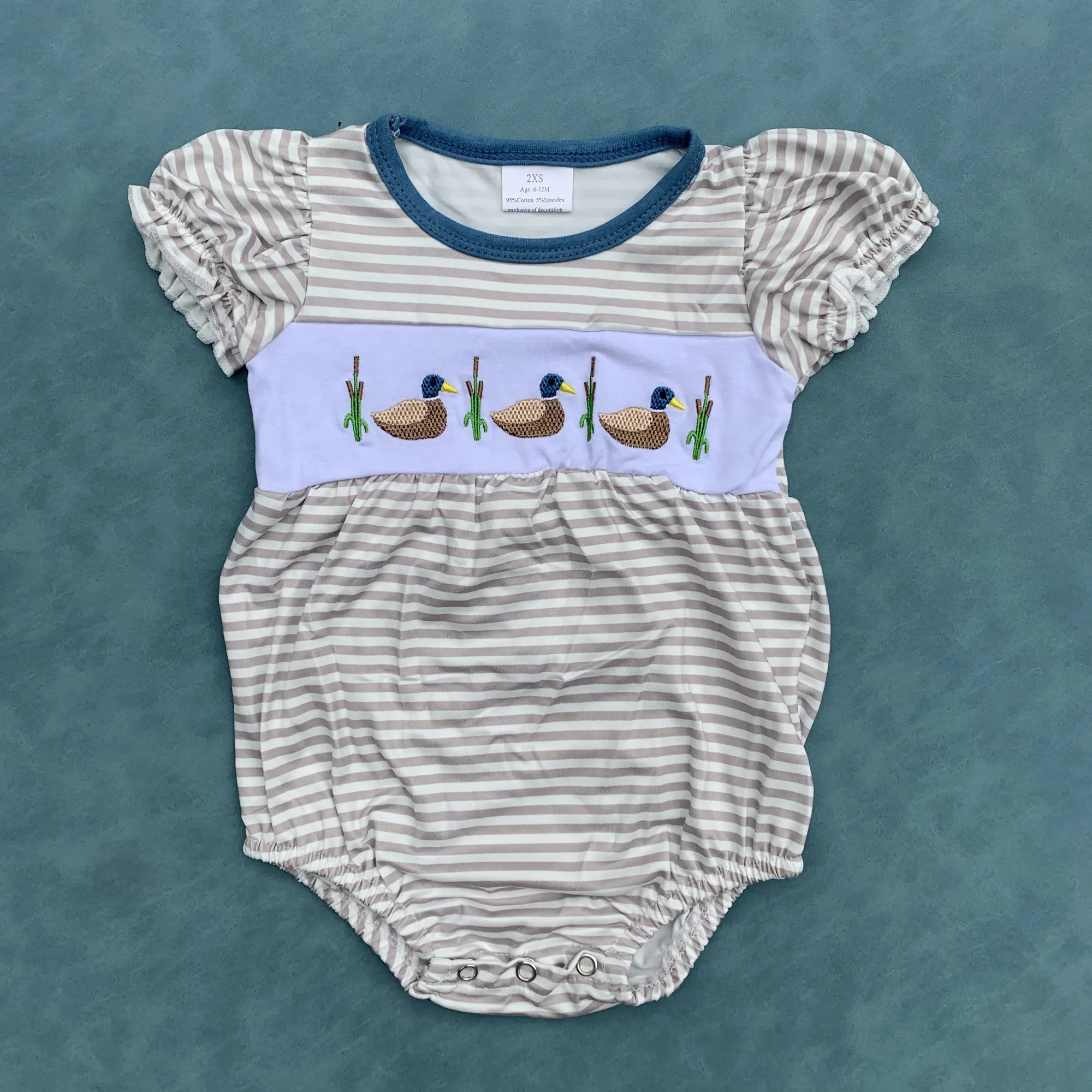 Infant toddle girl embroidery mallard duck short sleeve romper kids clothes