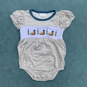 Infant toddle girl embroidery mallard duck short sleeve romper kids clothes