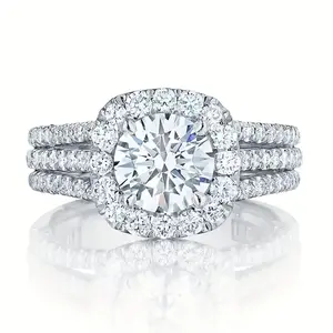 1PC Trendy 4 Prong Setting Synthetic Zirconia Side Micro Pave 3 Row Synthetic Zirconia Rings for Women Engagement/wedding/party Jewelry,girlfriend gifts jewelry.Her Signature Diamond Ring | Luxury Bridal Ring Set