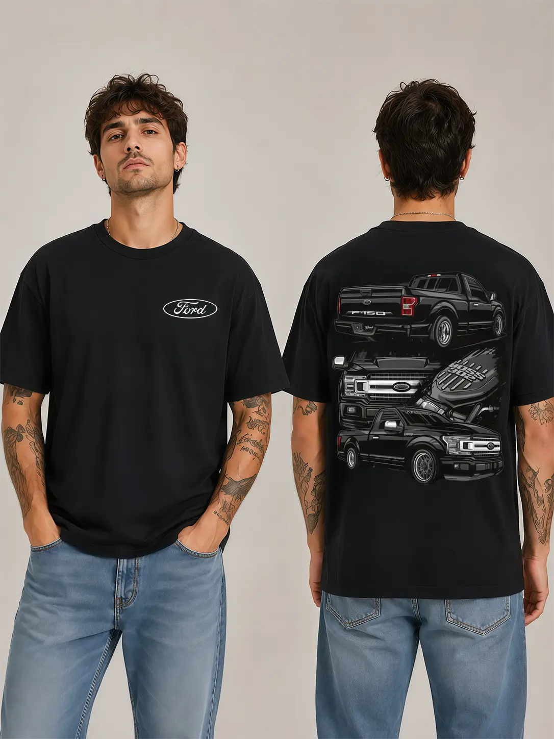 [100% Cotton] ford t-shirt,Trokiando Inspired Double Sided Pickup Truck Graphic T-Shirt, Vintage Automotive Streetwear Tee, Casual Shirt for Men,shirt men,shirts for men graphic tees Crewneck Breathable Classic