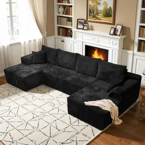 【3 Packages Shipping】133'' Modular Sectional Couch Modern U-Shaped Floor Sofa with Double Chaise Lounge Free Combination Luxury Couches for Living Room