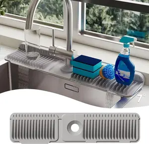 【Multi-functional】Kitchen Sink Faucet Mat, Silicone Folding Splash Guard, Draining Mat with Button Lock, Sink Faucet Protector, Sink Accessories for Kitchen Household Items Cleaners 24x5.6 inches Easy to Clean No-Mess Gift for New Homeowners #Summervibes