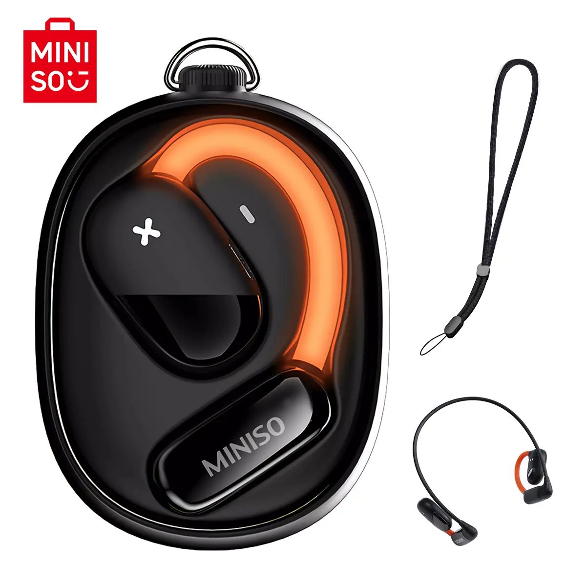 【Cool and Luminous】MINISO M99 Wireless Bluetooth V5.4 Open Earphones with Great Appearance HIFI Heavy Bass Immersive Sound Effects for Gaming and Music Lightweight and Comfortable Send Lanyard and Neckband compatible with iOS / Android phones