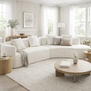 132" Modern Sectional Sofa with Curved Design, 2-Piece Chenille Modular Couch with 4 Pillows, Plush Sponge & Spring Cushion, Large Sponge Modular Sofa for Living Room(old sku:WY000411AAA)