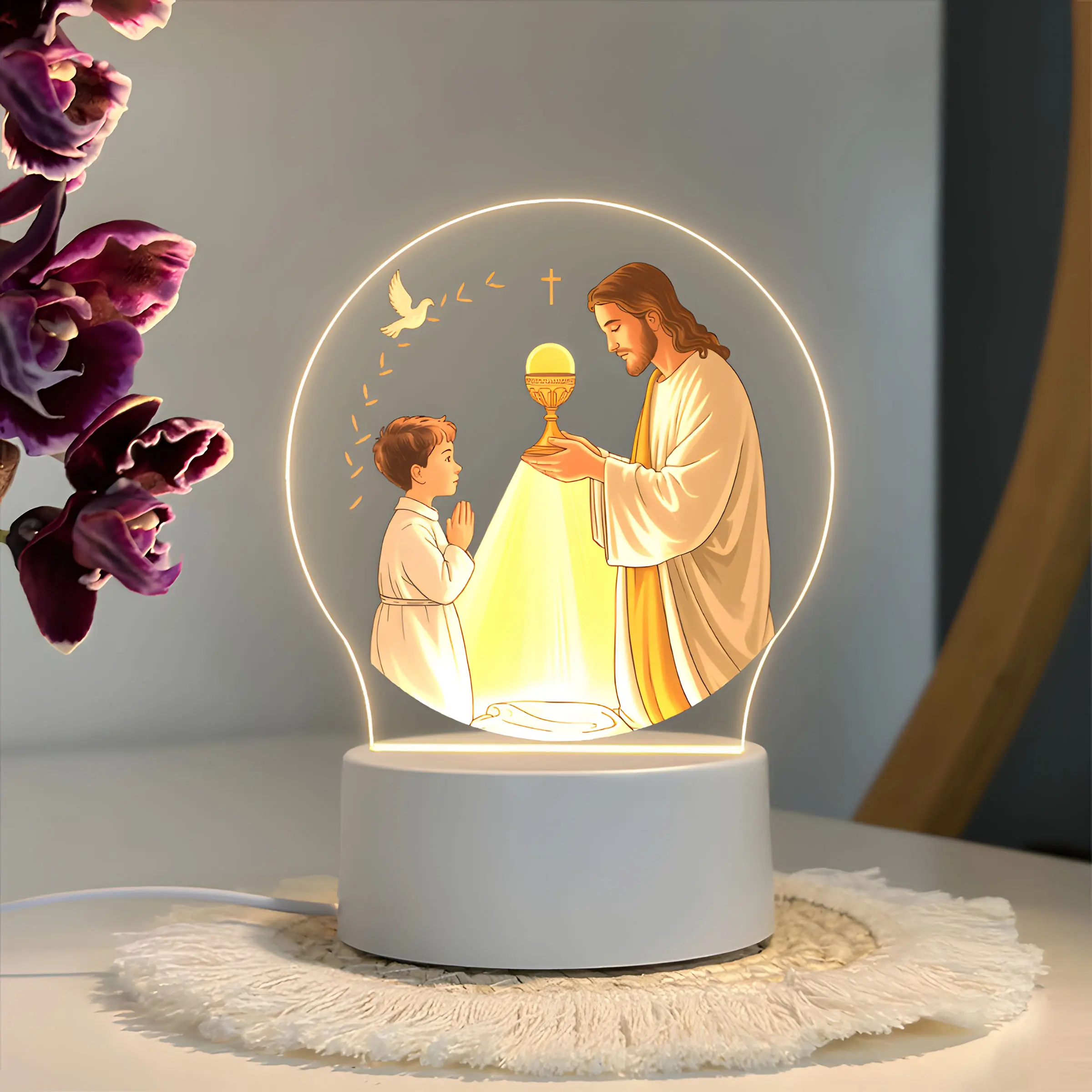 LED Acrylic Night Light with USB Interface and Switch, Perfect for Prayer Corner, Catholic Altar, Bedroom Gift, Home Decor Lamp